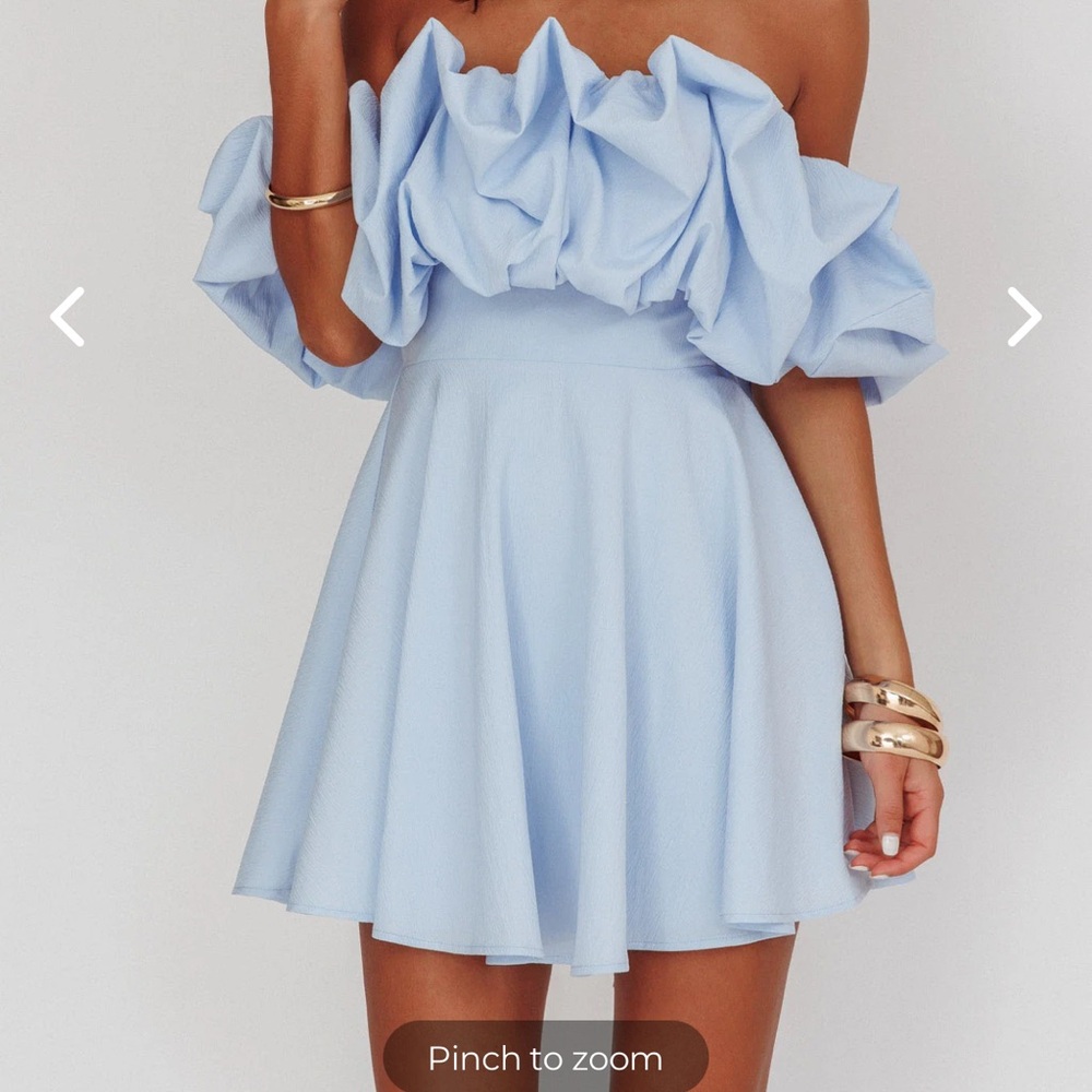 KAILYNN OFF-SHOULDER A-LINE MINI DRESS BLUE